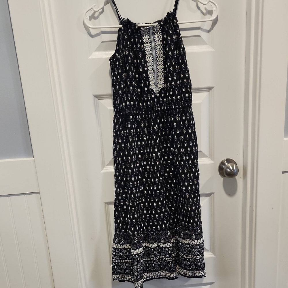 GAP Kids Black Dress with White Floral Pattern